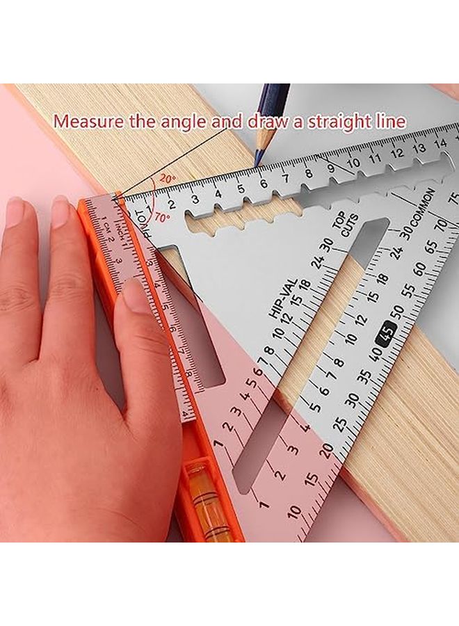 8 بوصة مسطرة مثلثة من سبائك الألومنيوم أداة قياس النجارة متعددة الوظائف - Image 4