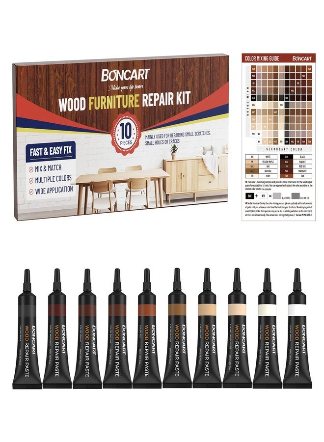 Boncart Wood Furniture Repair Kit, Wood Touch up Fillers, Repair Scratches, Cracks, Paint Chips, and Nail Holes on Furniture, Floors, Doors, Cabinets, and Tables (10 Colors) - Image 1