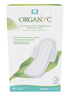 ORGANYC Organyc Clinically Proven Protection Organic Cotton Feminine Pads Overnight, Super Flow, 10 Pieces - Pack of 1  - Image 1