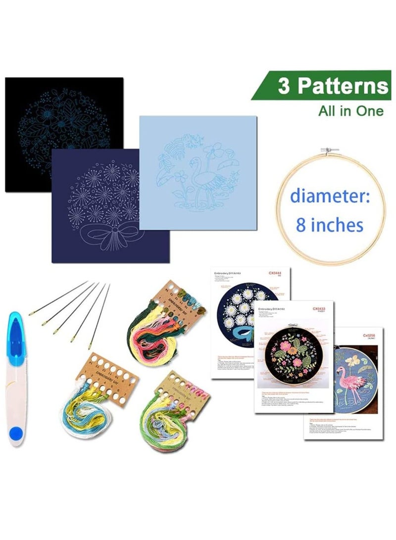 كاست ويف مجموعة أدوات التطريز مع النقش والتعليمات ، 3 مجموعات تشمل مجموعة الغرز المتقاطعة ملابس تطريز بنمط زهور النباتات وأطواق تطريز وخيوط ملونة ومجموعة أدوات - Image 2