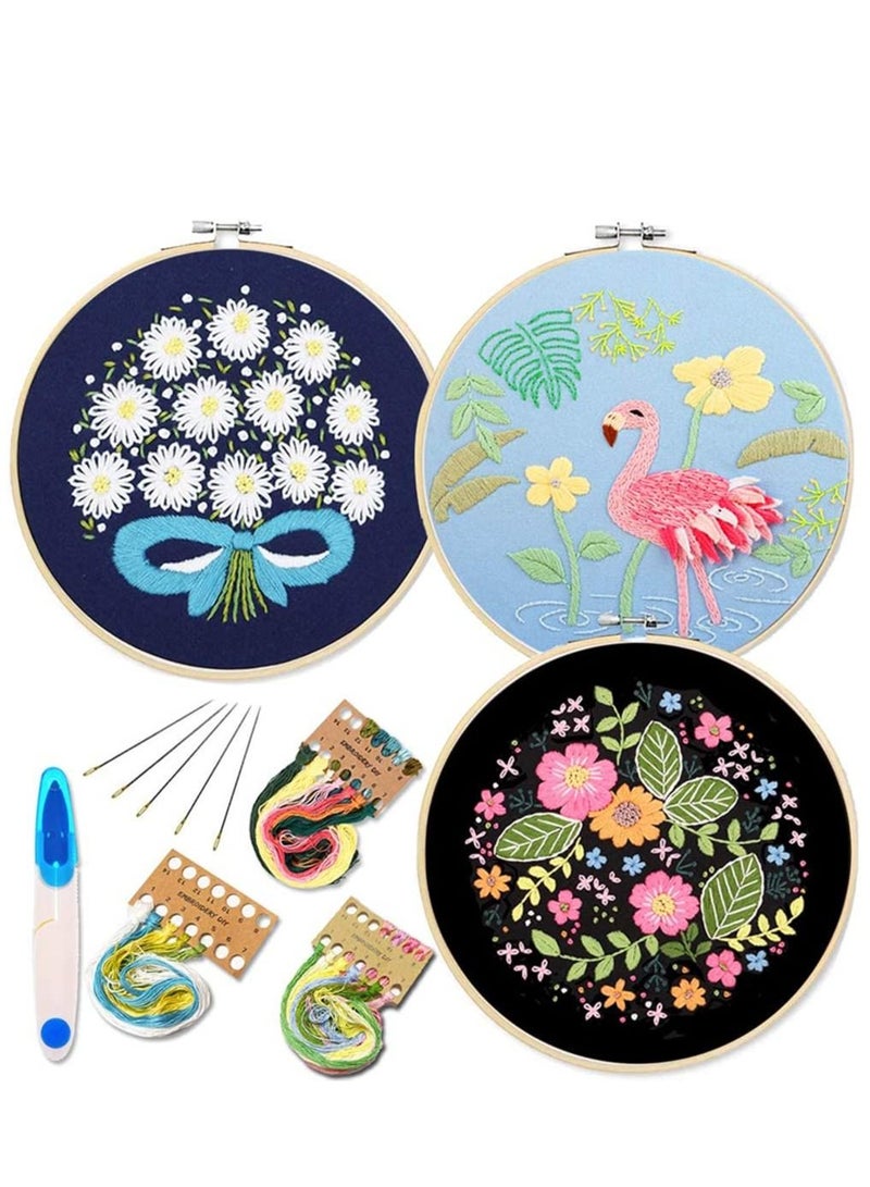 كاست ويف مجموعة أدوات التطريز مع النقش والتعليمات ، 3 مجموعات تشمل مجموعة الغرز المتقاطعة ملابس تطريز بنمط زهور النباتات وأطواق تطريز وخيوط ملونة ومجموعة أدوات - Image 1
