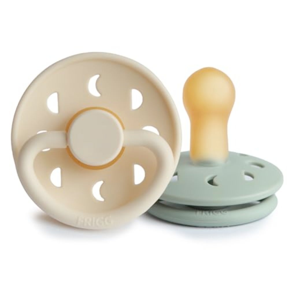 Moon Phase Latex Pacifier Pack of 2 Natural Rubber Soother Dummy BPA-Free Made in Denmark Symmetrical Cherry Shaped Nipple Cream/Sage, Size 2 (6-18 Months )