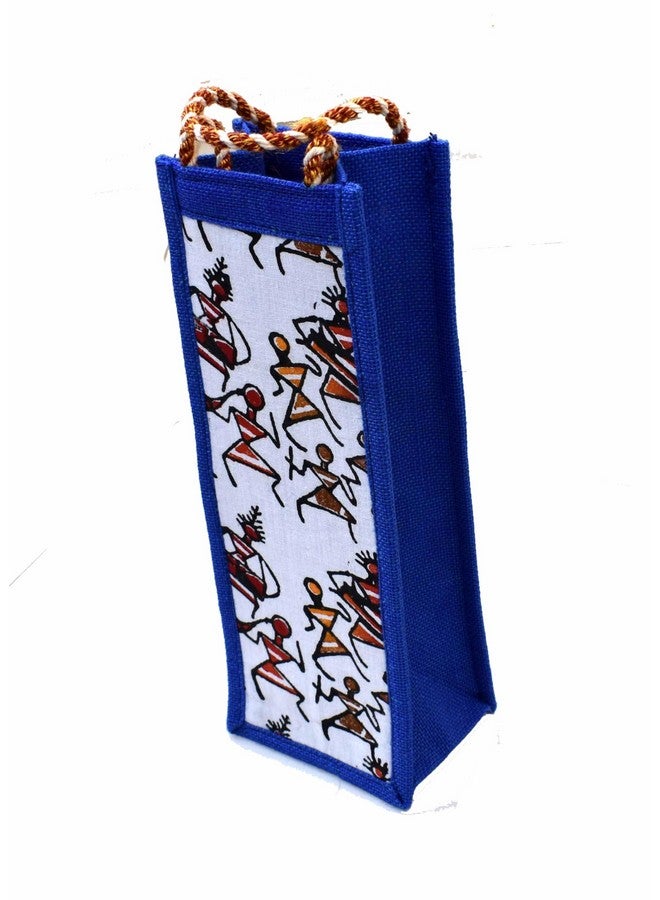 MARSHLAND Jute Water Bottle Carry Bags Water Bottle Cover Used as Wine Bottle Gift Bag Blue - Image 3