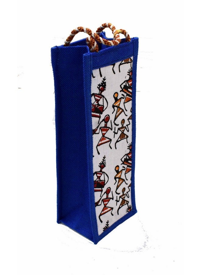 MARSHLAND Jute Water Bottle Carry Bags Water Bottle Cover Used as Wine Bottle Gift Bag Blue - Image 1