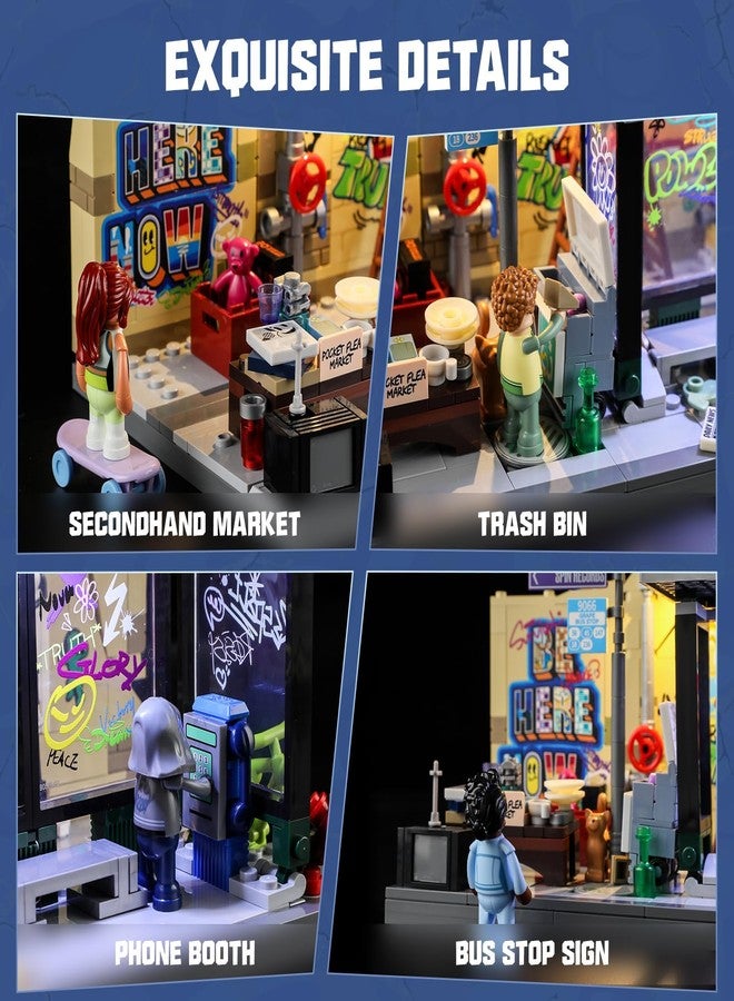 FUNWHOLE Graffiti Bus Stop Clamping Blocks Lighting Decoration, Modular Building Street Fusion City Town Bus Station, 516 Pieces, Suitable for Adults and Street Style Lovers, F9066, Bus Stop - Image 3
