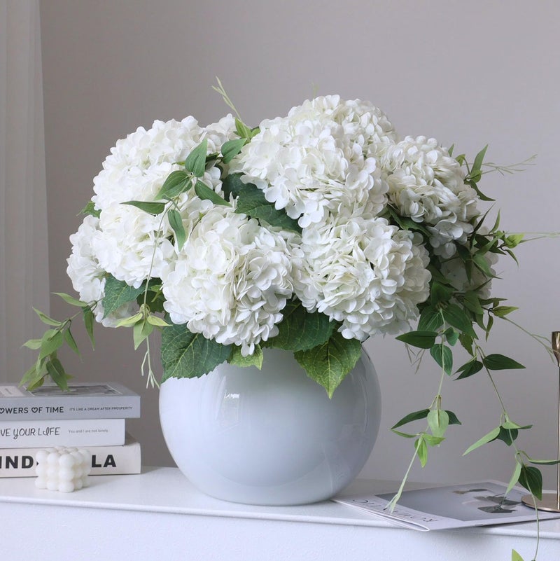 grtefhu 4pcs 21" Faux White Hydrangeas Artificial Flowers, Real Touch Silk Hydrangea Flowers with Stems for Bridal Wedding Bouquet Party Home Decor - Image 1