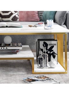 NKX White Marble finish Top 2 Tier Modern Living Room Home Sofa Table  - Image 5