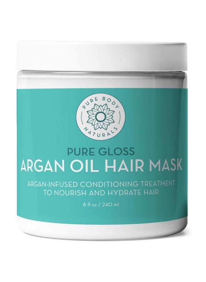 PURE BODY NATURALS Pure Body Naturals Hair Mask, 8 Fluid Ounces - Argan Oil Deep Conditioning Treatment for Damaged Hair, Hair Growth, Curly Hair  - Image 2