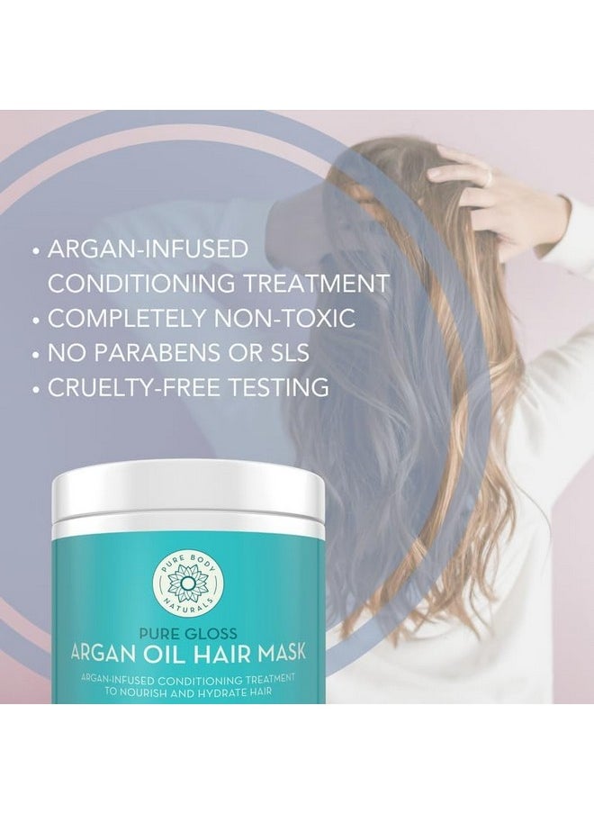 PURE BODY NATURALS Pure Body Naturals Hair Mask, 8 Fluid Ounces - Argan Oil Deep Conditioning Treatment for Damaged Hair, Hair Growth, Curly Hair  - Image 3