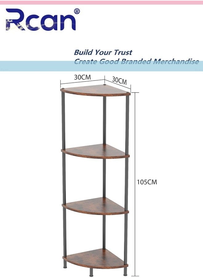 Rcan 4 Tier Corner Shelf Stand Industrial Corner Bookshelf With Metal Frame Plant Corner Display Shelf Corner Bookcase for Small Bedroom Living Room Rustic Brown  - Image 2