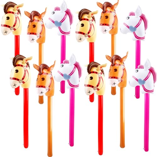 Sonarun 12 Pack Inflatable Stick Horse Bulk Colorful Inflatable Horsehead Stick Balloon Cute Blow Up Pony Stick for Kids Birthday Cowboy Horse Theme Party Supply 6 Colors Color Set 2 - Image 1