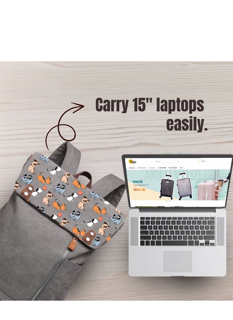 Biggdesign Biggdesign Dogs Vintage Laptop Backpack for Women, Waterproof Work Bag with Laptop Compartment, Travel Backpack, School Computer Backpack, 15 inch Laptop and Notebook, Anti Theft, Grey  - Image 4