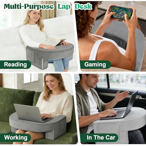 laapee Reading Pillow Set for Adults 3-Piece - Ergonomic Back/Neck Support with Arms & Pockets - 26D High-Density Foam for Bed/Couch Reading Gaming Watching TV (Light Gray) - Image 2
