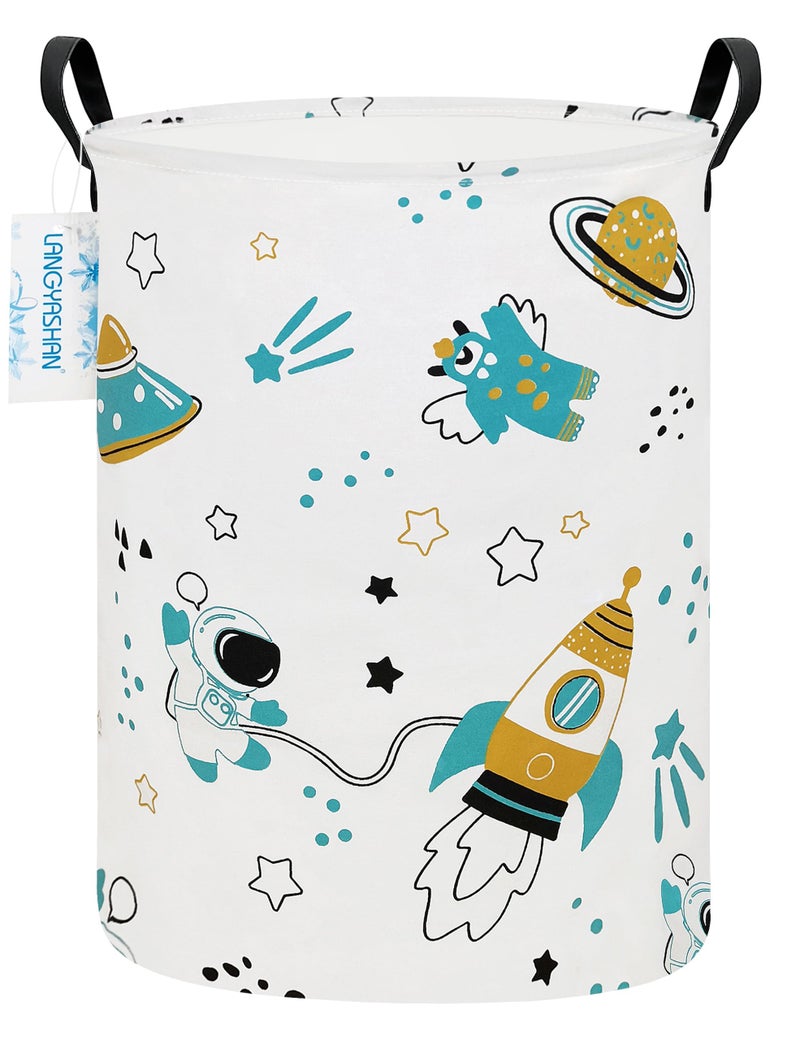 LANGYASHAN Storage Bin Canvas Fabric Collapsible Organizer Basket for Laundry HamperToy BinsGift Baskets Bedroom ClothesBaby Nursery Round space astronaut