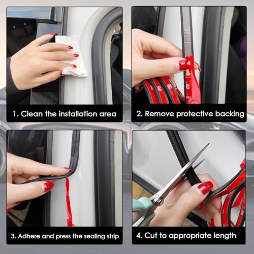TSTESE 6 Pack Soundproof Sealling Strips Compatible with Tesla Model Y 2020-2024 2025 Accessories Door Seal Kit Soundproof EPDM Rubber Weather Draft Strip Wind Noise Reduction Sound Proofing Kits - Image 5