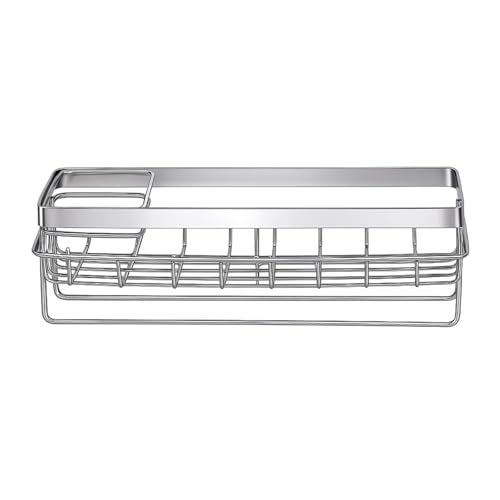 Xacton Sink Caddy Organizer with Brush & Sponge Holder Cup, Drain Tray I Stainless Steel Soap Dispenser I Countertop or Adhesive Wall Mounting Holder for Kitchen Sinks Dishes Knives Spoons (Silver) - Image 5