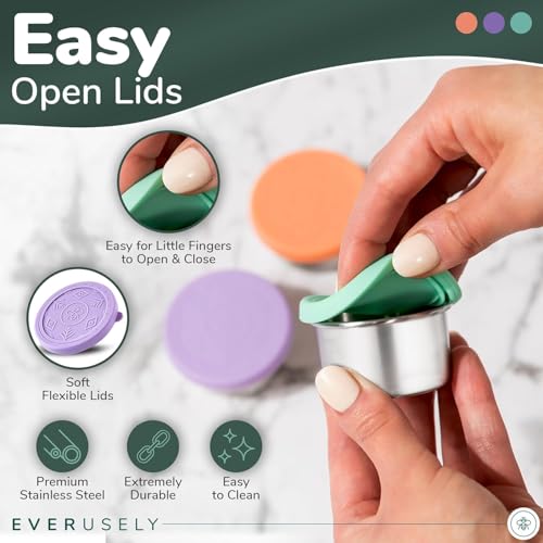 Everusely Condiment Cups - 3 Pack, 1.7 oz / 50 ml, Bright, Stainless Steel - Condiment Containers with Lids - Reusable Salad Dressing Container To Go - Sauce & Dip Cup for Lunchbox, Meal Prep - Image 3