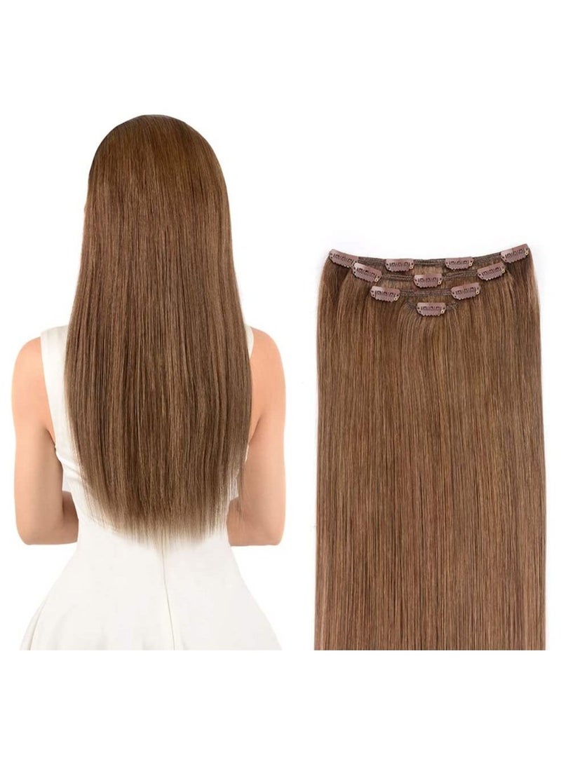 Estelle Clip in Hair Extensions Remy Human Hair for Women Silky Straight Long Human Hair Clip on Extensions 100 grams 4 pieces Dark Brown - Image 1