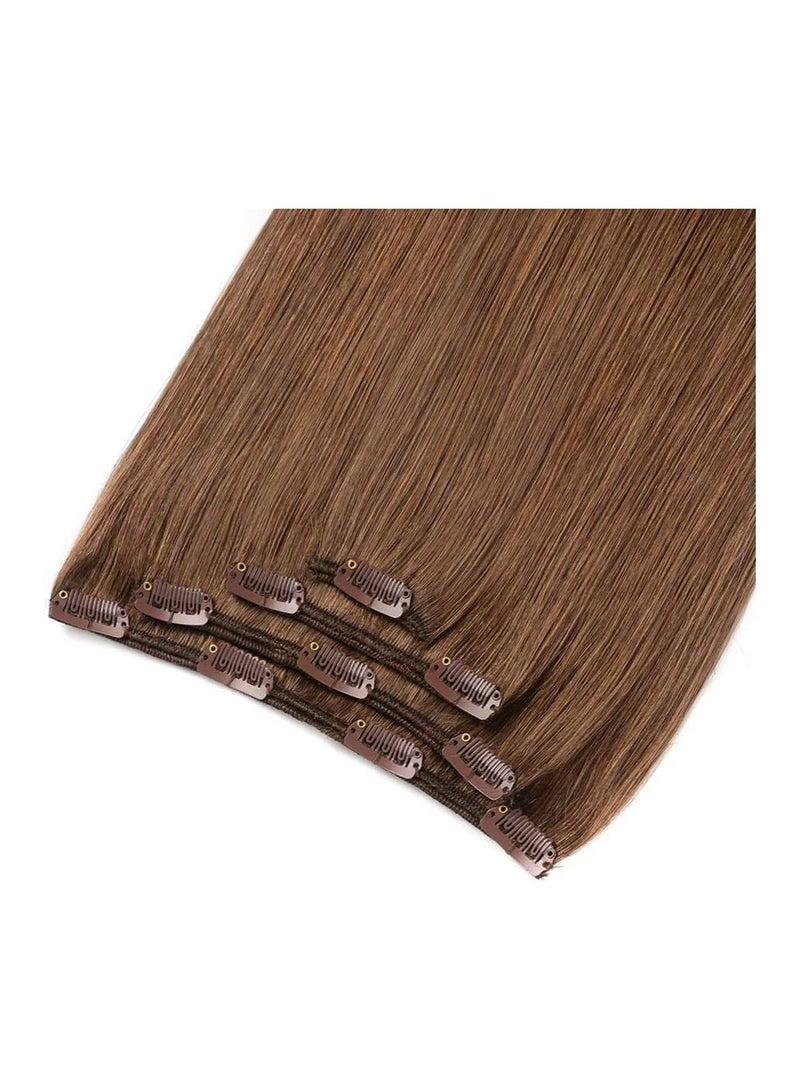 Estelle Clip in Hair Extensions Remy Human Hair for Women Silky Straight Long Human Hair Clip on Extensions 100 grams 4 pieces Dark Brown - Image 3