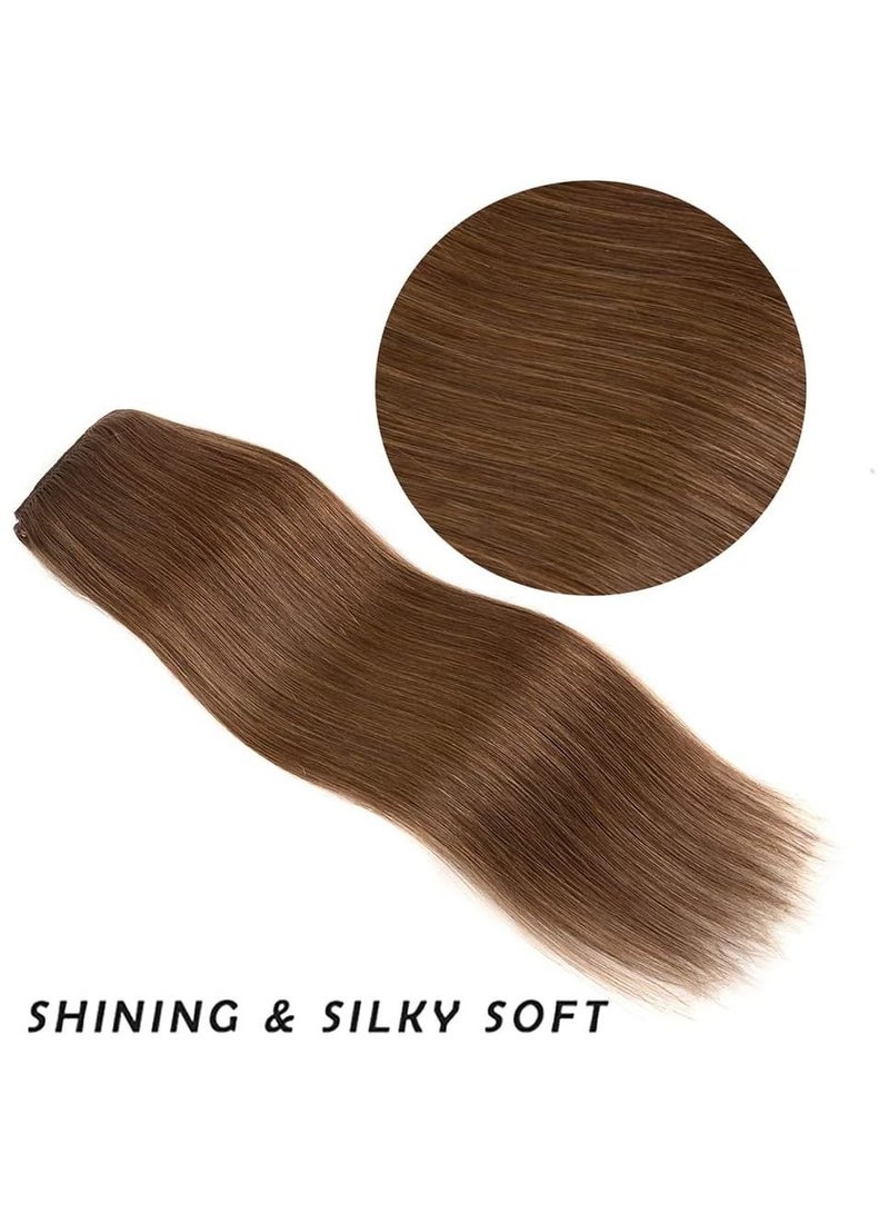 Estelle Clip in Hair Extensions Remy Human Hair for Women Silky Straight Long Human Hair Clip on Extensions 100 grams 4 pieces Dark Brown - Image 4