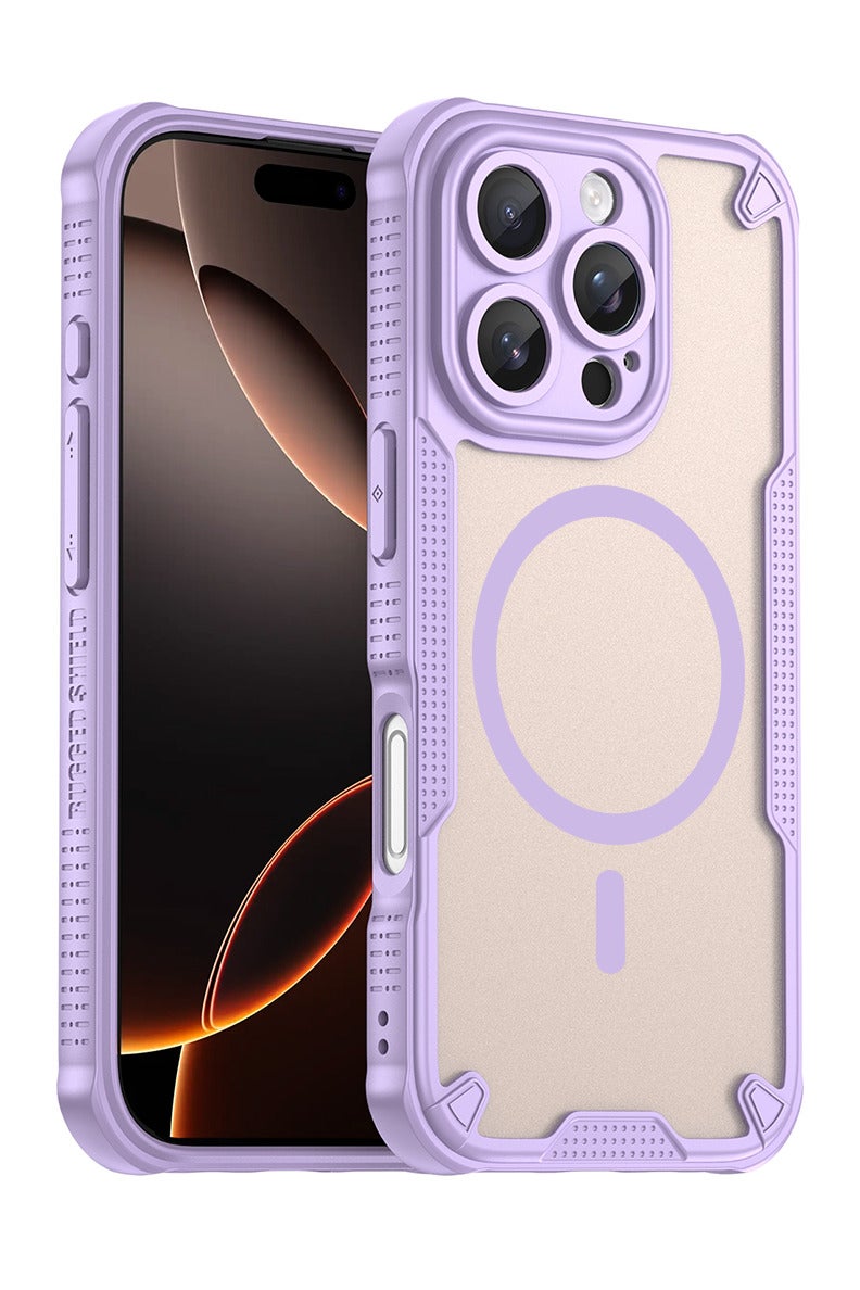 Cover For iPhone 16 Pro Max Armor Glaze MagSafe Magnetic Phone Case Raised edges around the screen and camera lens help prevent scratches - Purple - Image 1