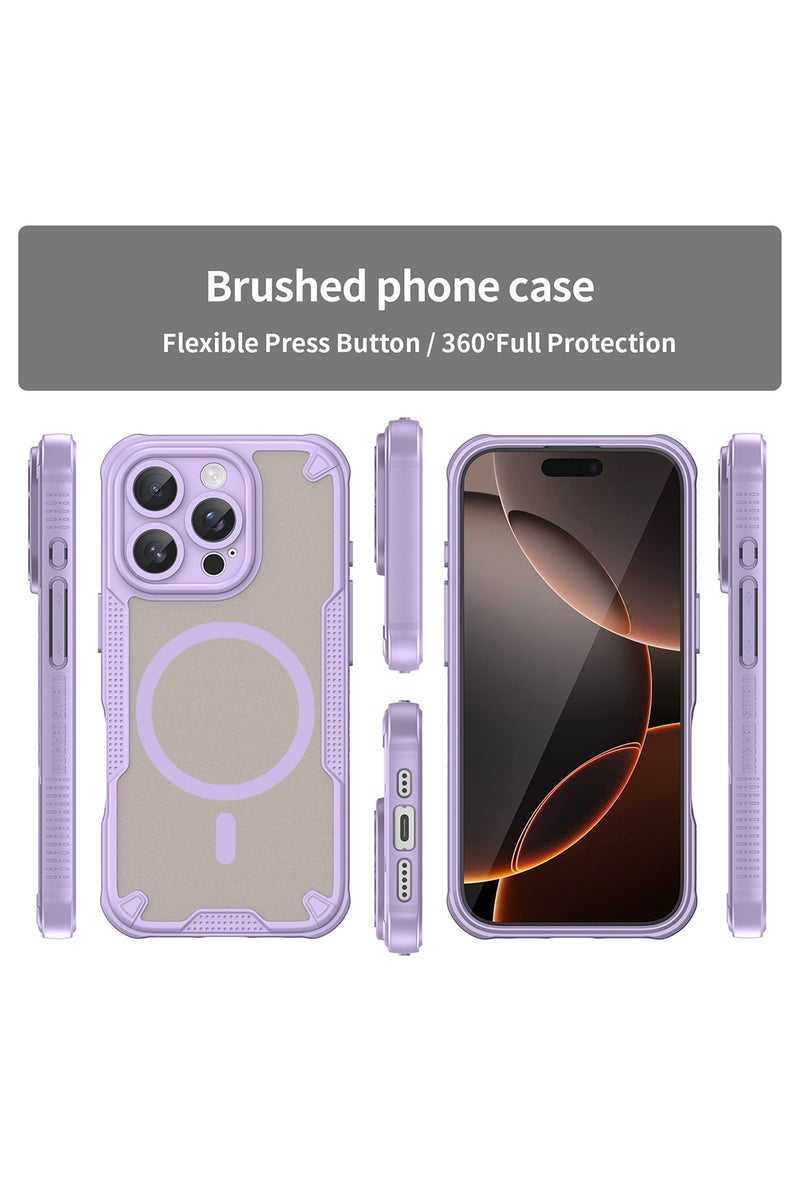 Cover For iPhone 16 Pro Max Armor Glaze MagSafe Magnetic Phone Case Raised edges around the screen and camera lens help prevent scratches - Purple - Image 2