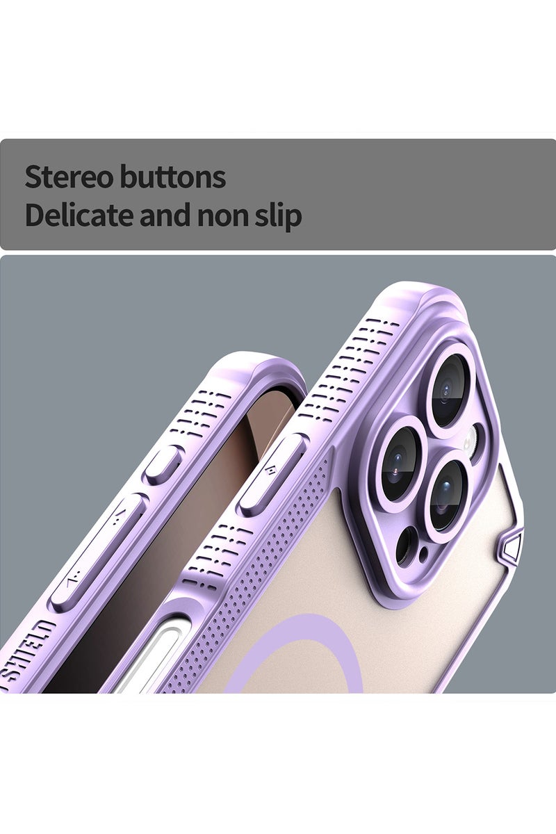 Cover For iPhone 16 Pro Max Armor Glaze MagSafe Magnetic Phone Case Raised edges around the screen and camera lens help prevent scratches - Purple - Image 4