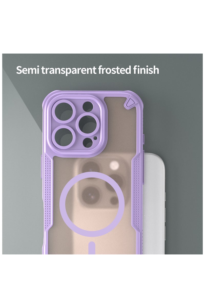Cover For iPhone 16 Pro Max Armor Glaze MagSafe Magnetic Phone Case Raised edges around the screen and camera lens help prevent scratches - Purple - Image 5