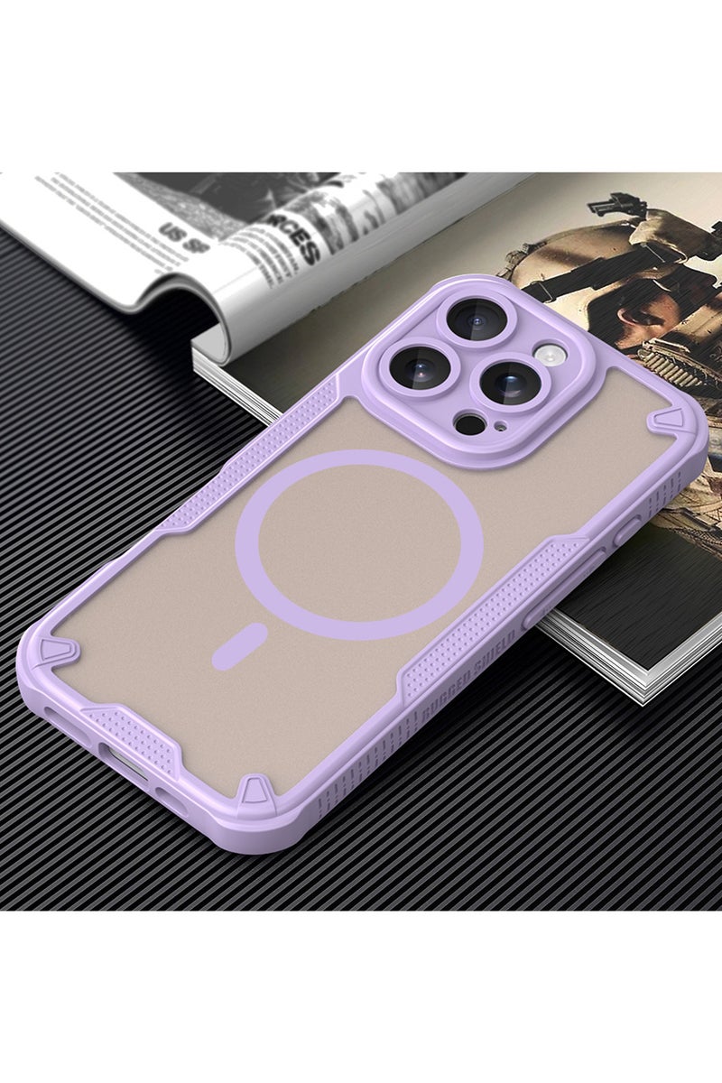 Cover For iPhone 16 Pro Max Armor Glaze MagSafe Magnetic Phone Case Raised edges around the screen and camera lens help prevent scratches - Purple - Image 3