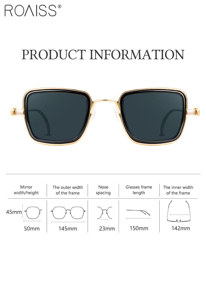 roaiss Vintage Metal Steampunk Sunglasses Men Square Sunglass UV400 Protection, Fashion Anti-Glare Sun Shades for Men Driving, Fishing, Traveling - Image 3