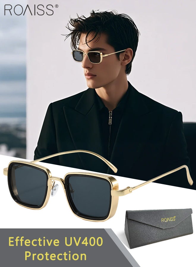roaiss Vintage Metal Steampunk Sunglasses Men Square Sunglass UV400 Protection, Fashion Anti-Glare Sun Shades for Men Driving, Fishing, Traveling - Image 1