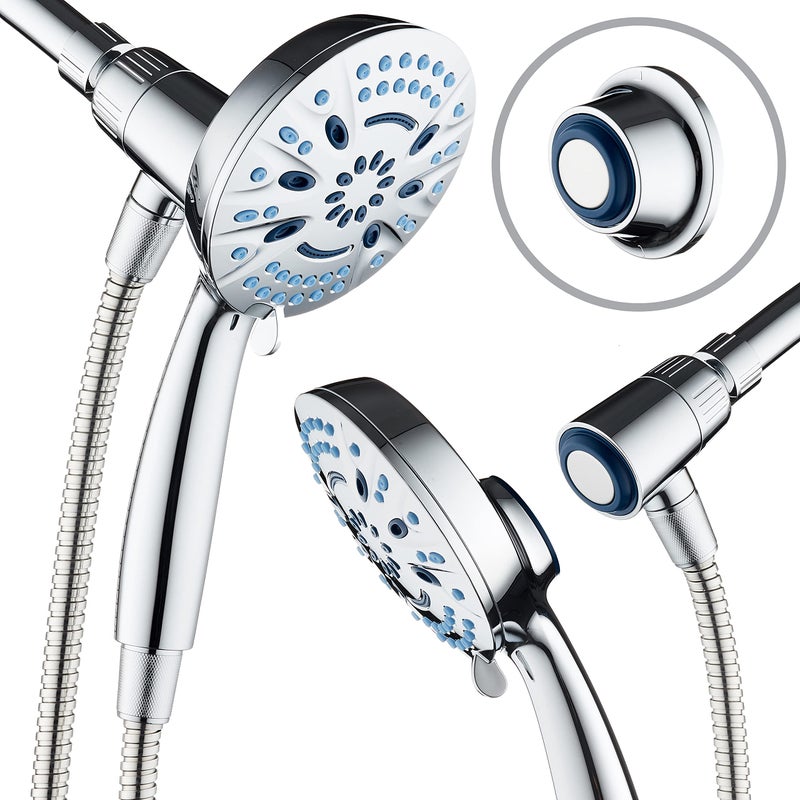 Magneton HighPressure 8mode Handheld Shower Head with Magnetic Guidance Docking System 2 Magnetic Brackets 5 inch Face Hygienic Jets 6 ft Stainless Steel HoseAll Chrome Finish