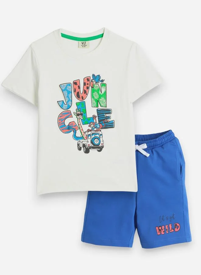 فكتور اند جين Victor And Jane Boys Jungle Graphic T-Shirt and Shorts Set