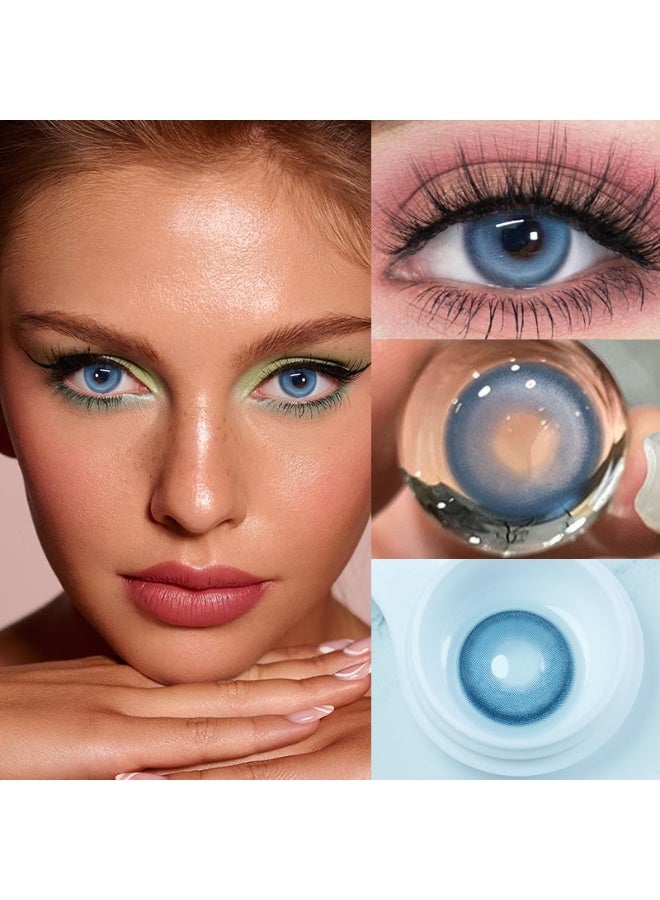 هابييمين عدسات لاصقة تجميلية سنوية للجنسين بلون أزرق جوز الهند، مجموعة تكبير مع علبة - Image 1