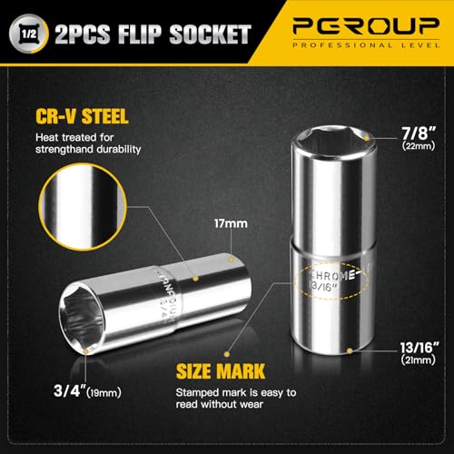 pgroup Telescoping Lug Wrench, Extended Lug Wheel Wrench with 17mm/19mm(3/4”), 21mm(13/16”)/22mm(7/8”) Chrome Vanadium Steel Sockets for Car, Truck, Vans - Image 4