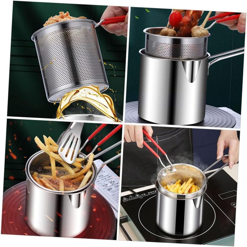SAGREENY Stainless Steel Fryer Mini Food Stainless Steel Frying Pan Outdoor Deep Fryer Fish Fryer Pot Fryer Cookware Turkey Fryer Pot Kitchen Fry Pot Mini Fryer with Basket Frying Pot - Image 5
