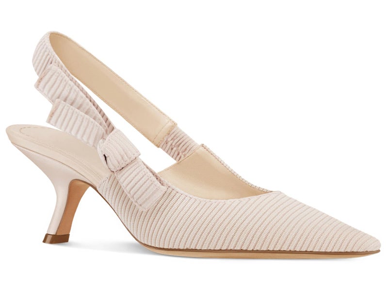 Coutgo Womens Slingback Kitten Heels Closed Pointed Toe Bowknot Knitted Slip On Work Pumps Dress Shoes, Beige, Size 9 - Image 1