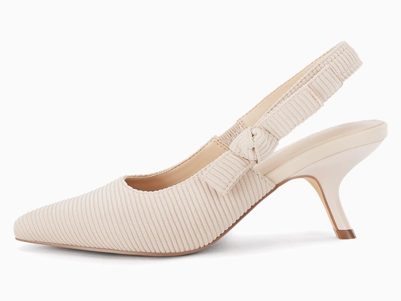 Coutgo Womens Slingback Kitten Heels Closed Pointed Toe Bowknot Knitted Slip On Work Pumps Dress Shoes, Beige, Size 9 - Image 4