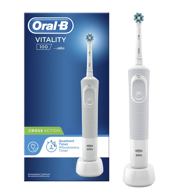 Oral-B Vitality Cross Action Rechargeable Toothbrush 20 Minutes or 5 Days, Pulsating Signal After 2min, Healthier Gums - D100.413.1