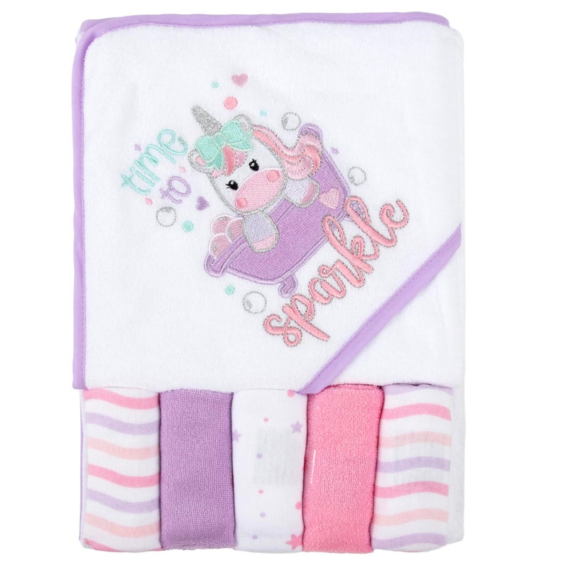 Baby Essentials Baby Hooded Bath Towel and Washcloth Set for Infant Girls 612 Months Little Sprinkle Magical Unicorn - Image 3