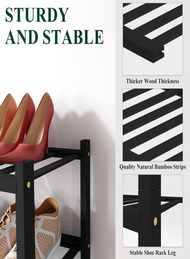Smiry Shoe Rack, 2 Tier Small Bamboo Shoe Organizer, Stackable Free Standing Wooden Shoe Storage Shelf for Closet, Entryway, Front Door Entrance, Black - Image 3