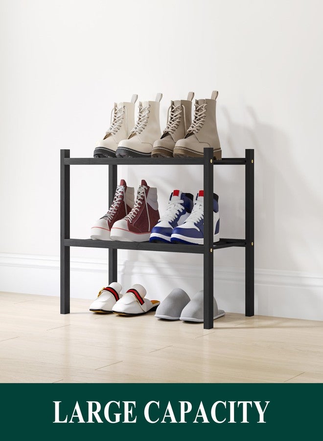 Smiry Shoe Rack, 2 Tier Small Bamboo Shoe Organizer, Stackable Free Standing Wooden Shoe Storage Shelf for Closet, Entryway, Front Door Entrance, Black - Image 5