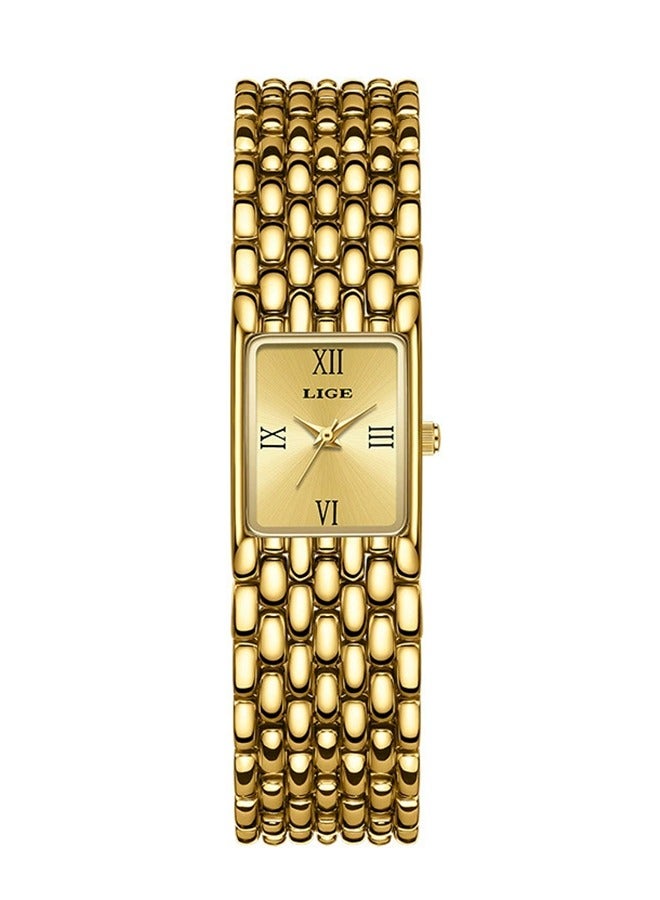 LIGE ​​LIGE Women's Fashion Quartz Watch - Full Gold-Tone Square Case Design, Compact Dial, Minimalist Casual Style, Elegant Metal Strap for Daily Wear & Special Occasions​​ - Image 1