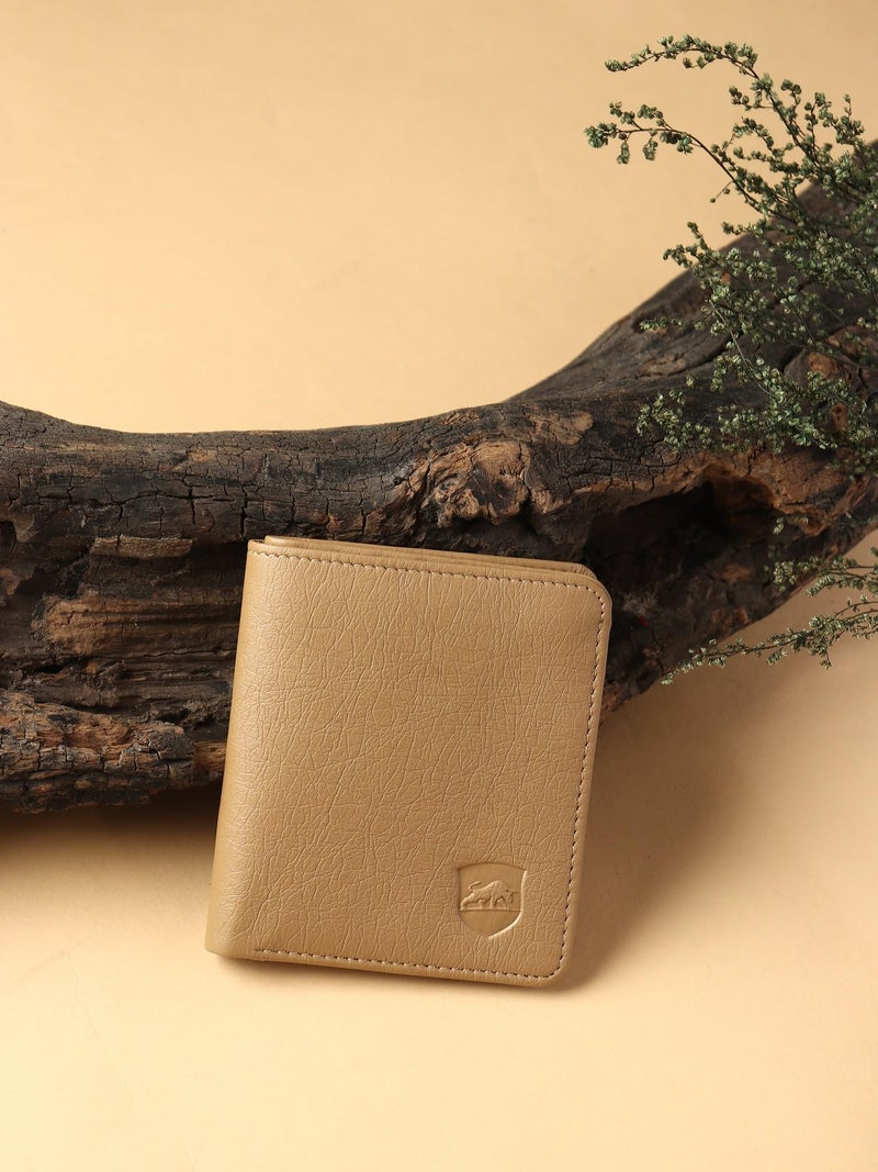 SAMTROH Men's Artificial Leather Wallet | Mini Slim Wallet with 3 Card Slots, Coin Pocket & Secret Compartment | Compact Casual Multi Compartment Purse for Men and Boys (Beige) - Image 2
