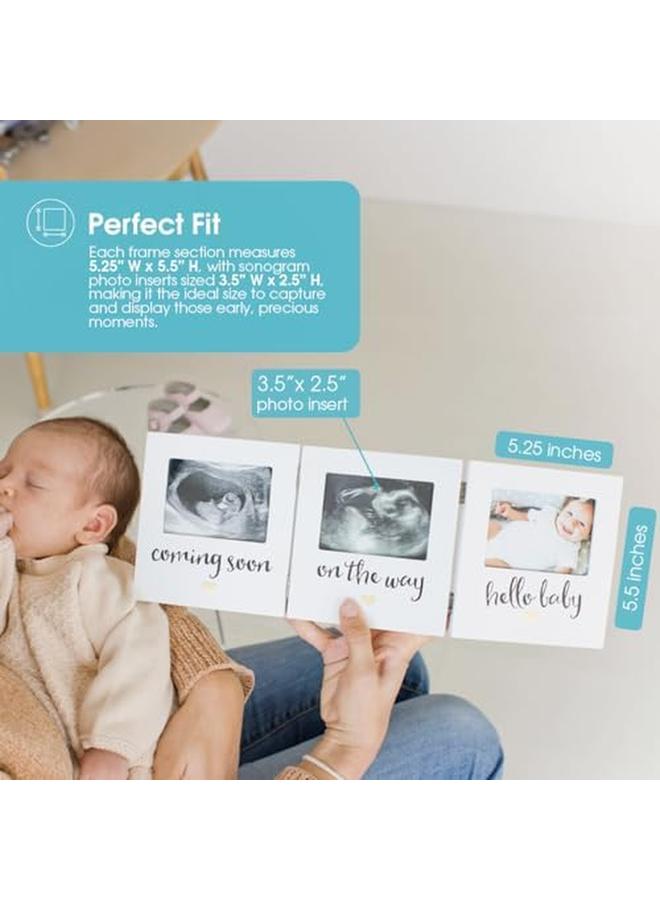 بيرل هيك إطار صورة تذكار ثلاثي بالموجات فوق الصوتية إطار صورة تذكار للطفل، محايد للجنسين، ديكور حضانة الطفل، هدايا عيد الميلاد الأولى للطفل، أفكار هدايا للعطلات، حشو أبيض - Image 3