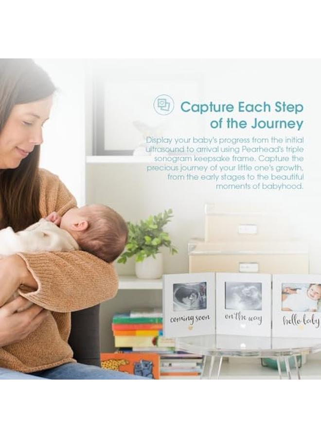 بيرل هيك إطار صورة تذكار ثلاثي بالموجات فوق الصوتية إطار صورة تذكار للطفل، محايد للجنسين، ديكور حضانة الطفل، هدايا عيد الميلاد الأولى للطفل، أفكار هدايا للعطلات، حشو أبيض - Image 4