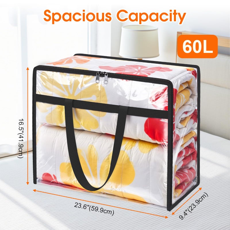 SpaceTrove Clear Clothes Storage Bags, 6 Pack Closet Organizers and Under Bed Storage Containers, Foldable Moving Bags with Zippers for Comforter, Blanket, Bedding, Duvet, PVC Packing Bags 60L - Image 2