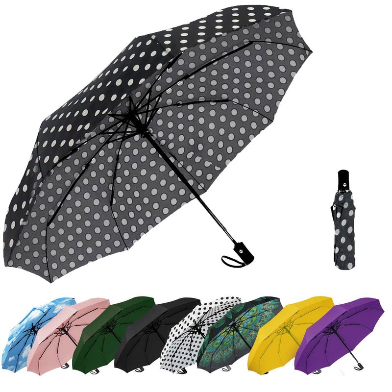 SIEPASA Windproof Travel Compact Umbrella-Automatic Umbrellas for Rain- Folding Umbrella, Travel Compact Umbrella.(Black Polka Dots) - Image 1