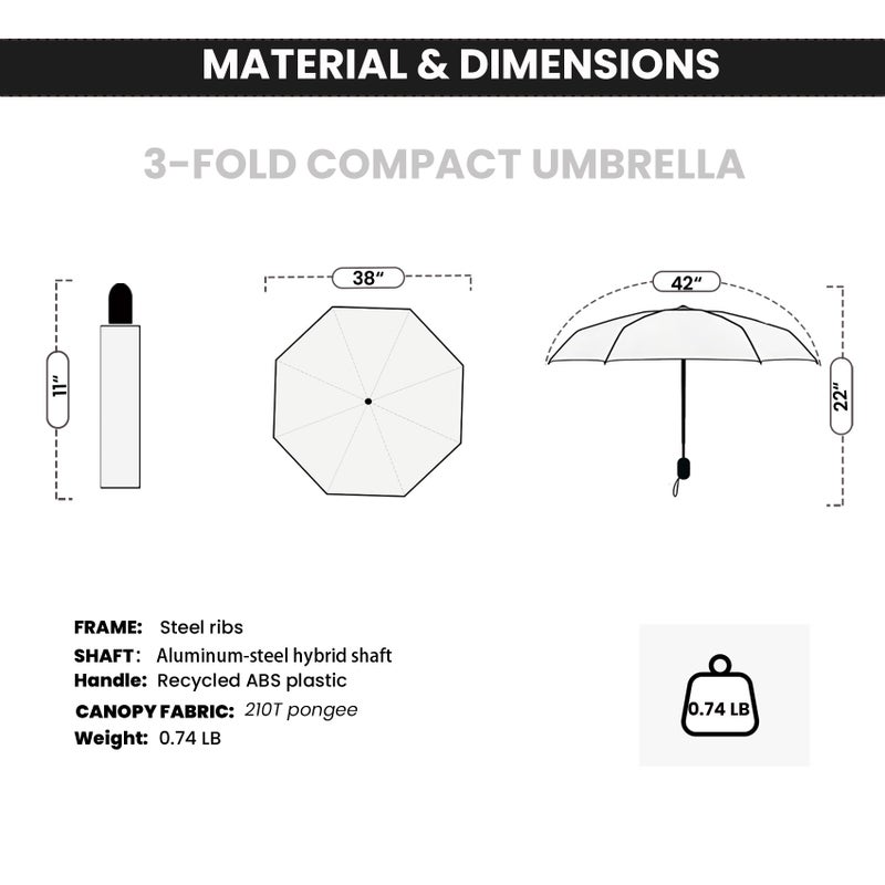 SIEPASA Windproof Travel Compact Umbrella-Automatic Umbrellas for Rain- Folding Umbrella, Travel Compact Umbrella.(Black Polka Dots) - Image 4