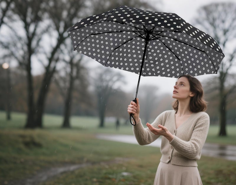 SIEPASA Windproof Travel Compact Umbrella-Automatic Umbrellas for Rain- Folding Umbrella, Travel Compact Umbrella.(Black Polka Dots) - Image 3